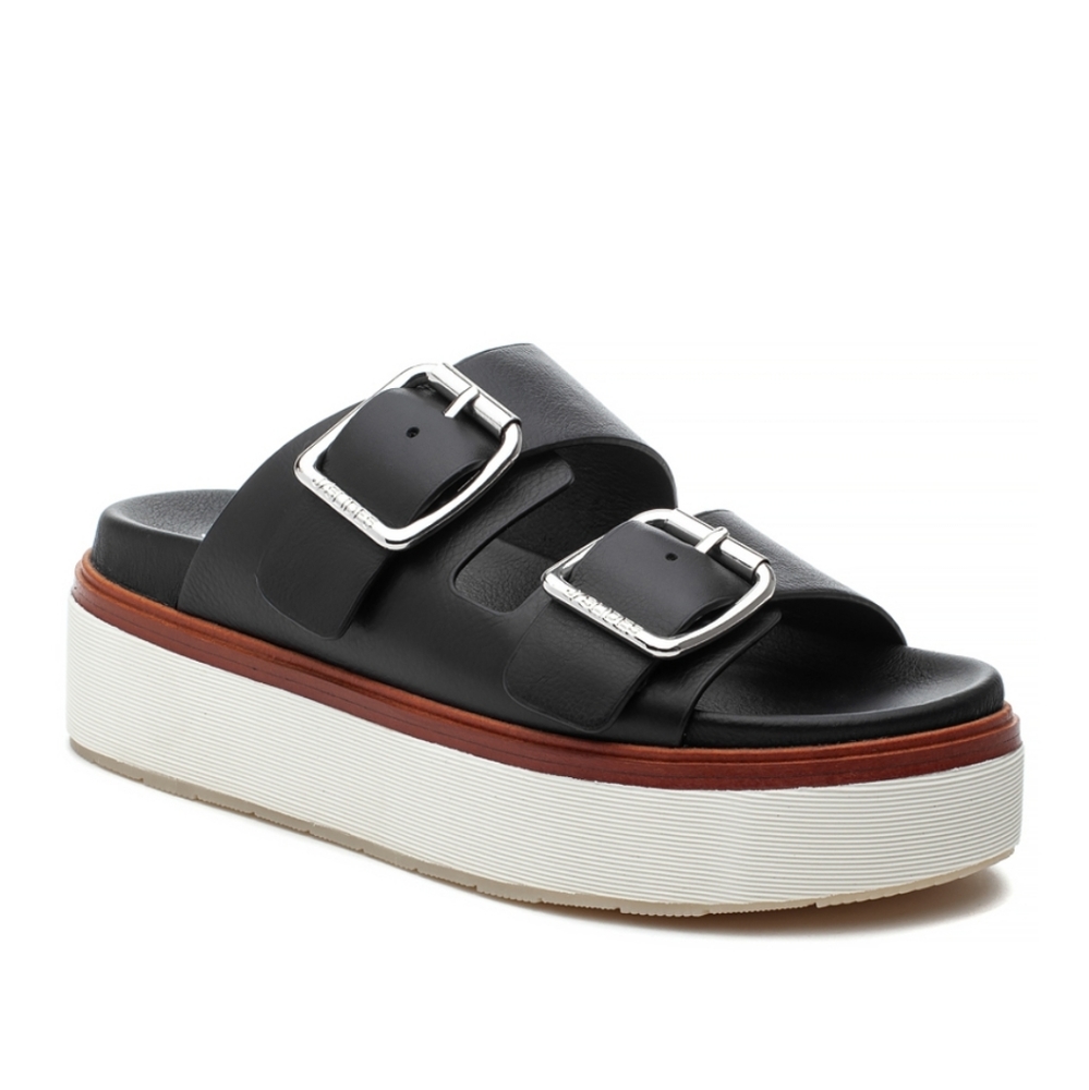 J/Slides Black & Silver Bowie Leather Sandals